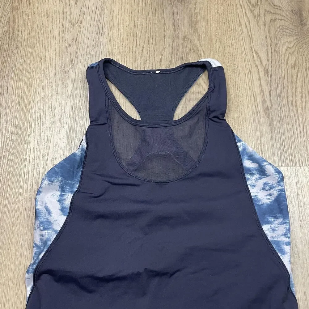 Lululemon Tank Top Womens 8 Blue Tie Dye Racerback Athletic Yoga Gym Mesh Panel
